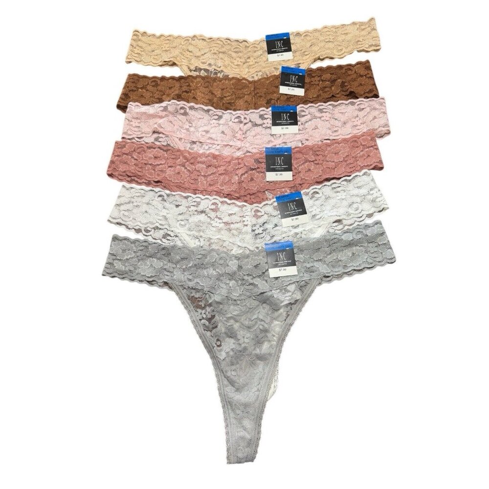 Lot 6 INC Lace Thong XL X-Large Panty Underwear Panties Multicolor New‎
